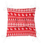 - P3053-Gorsel-2 - Realhomes  Kırmızı Zeminli Kanaviçe Geyik Desenli Pofuduk Sandalye Minderi Realhomes