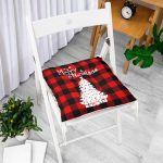 Siyah Kırmızı Ekose Desenli Yılbaşı Temalı Dekoratif Pofuduk Sandalye Minderi Realhomes