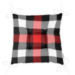 - P3080-Gorsel-2 - Realhomes  Siyah Kırmızı Beyaz Ekose Desenli Dekoratif Pofuduk Sandalye Minderi Realhomes