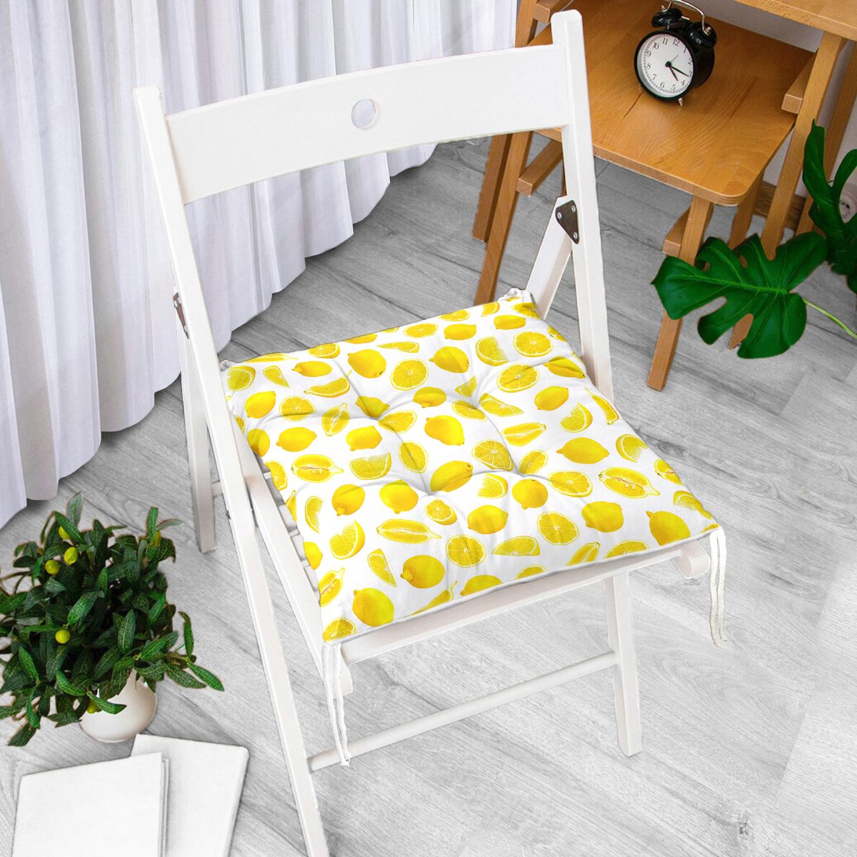 Limon Desenli 3D Dijital Baskılı Dekoratif Pofuduk Sandalye Minderi Realhomes