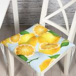 - P3101-Gorsel - Realhomes  Mavi Zeminli Limon Desenli Dekoratif Pofuduk Sandalye Minderi Realhomes