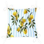 Mavi Çizgili Limon Desenli Dijital Baskılı Dekoratif Pofuduk Sandalye Minderi Realhomes