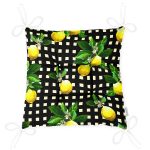 - P3107-Gorsel-2 - Realhomes  Siyah Zeminde Ekose Desenli Limon Baskılı Dekoratif Pofuduk Sandalye Minderi Realhomes