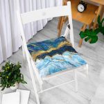 - P3126-Gorsel-1 - Realhomes Altın Varaklı Mavi Zeminli Modern Pofuduk Sandalye Minderi Realhomes