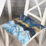 - P3126-Gorsel - Realhomes Altın Varaklı Mavi Zeminli Modern Pofuduk Sandalye Minderi Realhomes