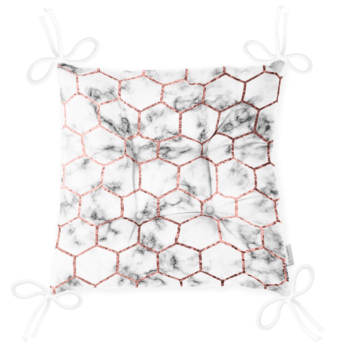 Mermer ve Petek Desenli Dijital Baskılı Pofuduk Sandalye Minderi Realhomes