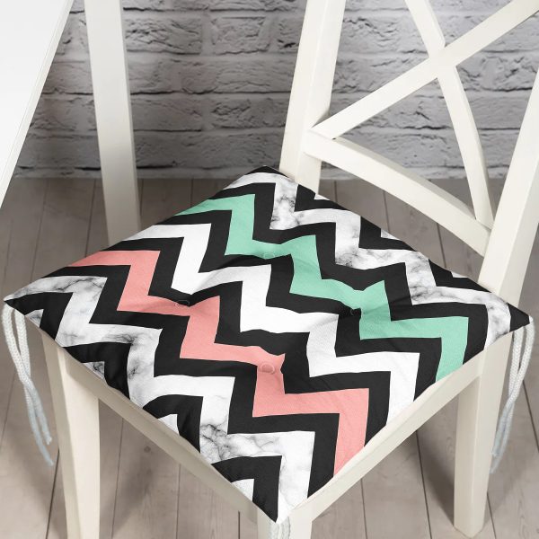 - P3154-Gorsel - Realhomes  Pembe Mavi Geometrik Mermer Zeminli Dijital Baskılı Pofuduk Sandalye Minderi Realhomes