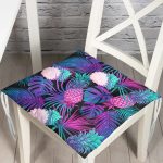 - P3158-Gorsel - Realhomes Lacivert Tropikal Desenli Dijital Baskılı Pofuduk Sandalye Minderi Realhomes