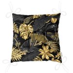 - P3169-Gorsel-2 - Realhomes Siyah Zeminde Altın Yapraklar Desenli Dekoratif Pofuduk Sandalye Minderi Realhomes