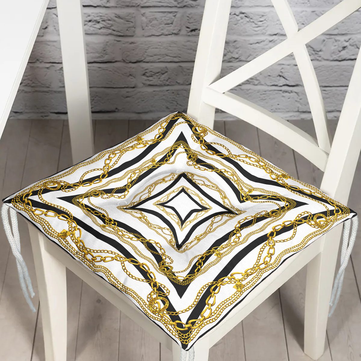 RealHomes Geometrik Zeminli Özel Tasarım Pofuduk Sandalye Minderi Realhomes