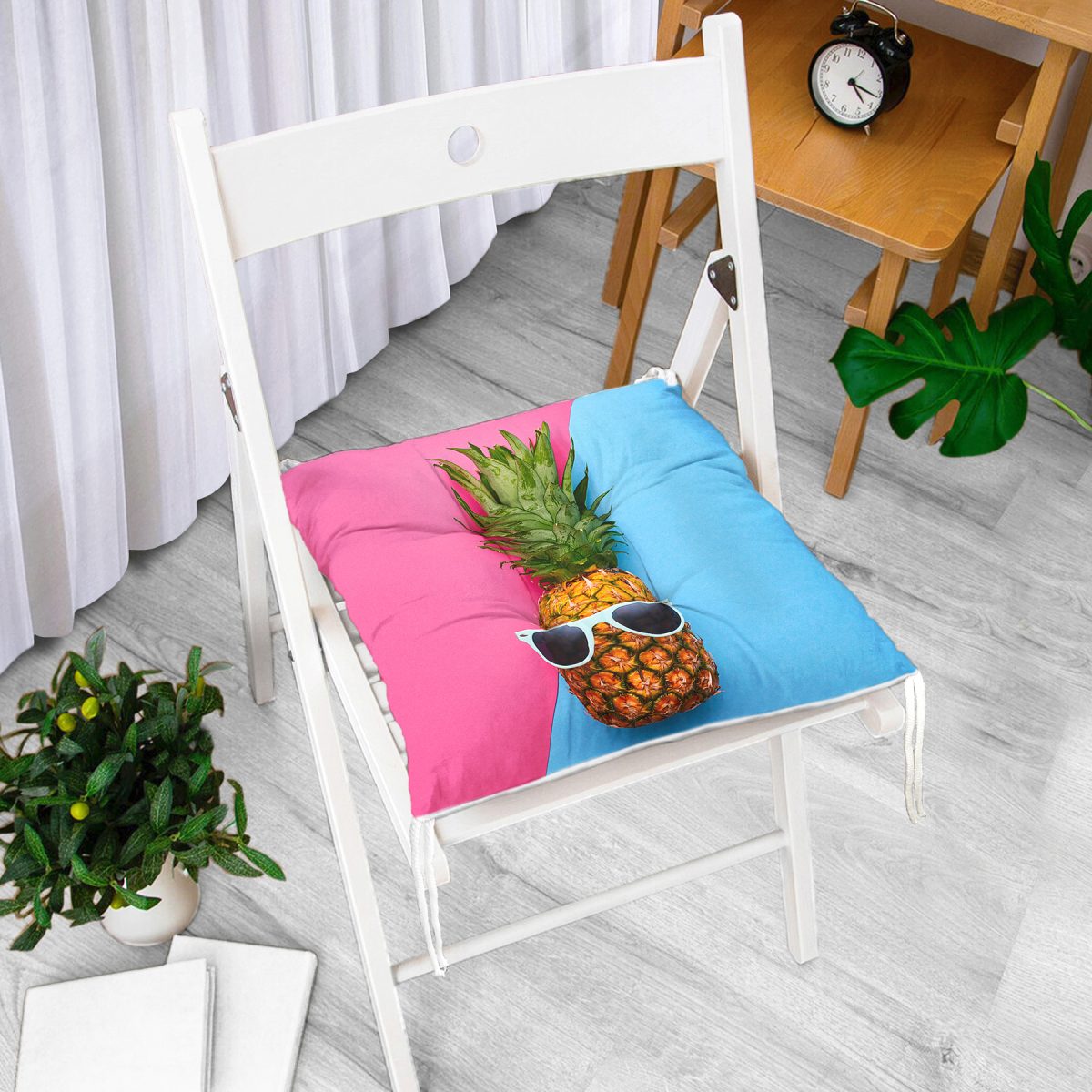 Mavi Pembe Ananas Desenli Modern Pofuduk Sandalye Minderi Realhomes