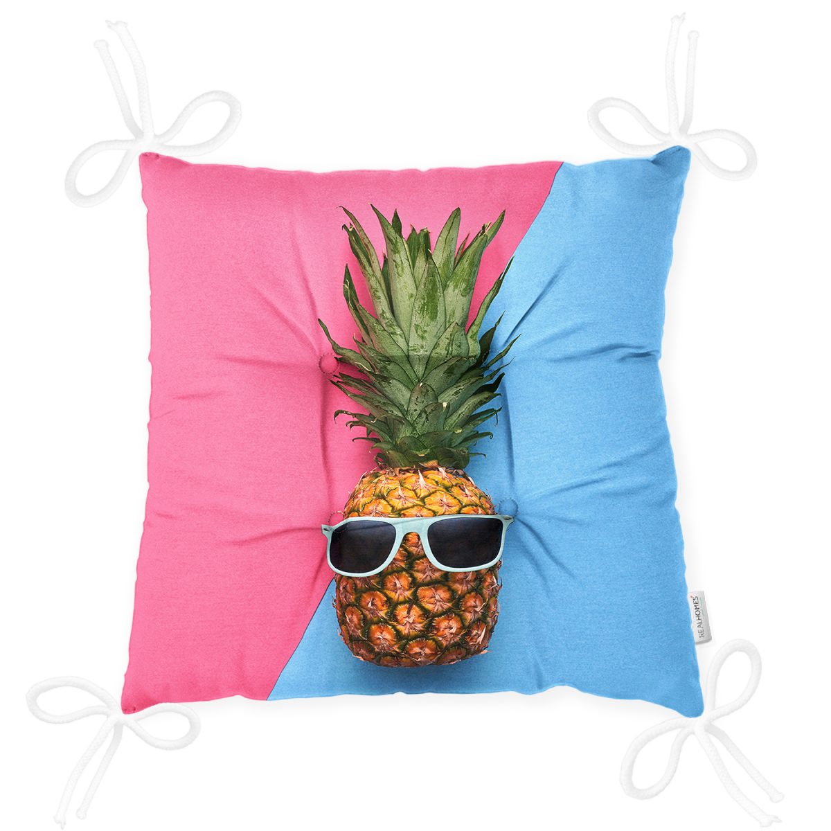 Mavi Pembe Ananas Desenli Modern Pofuduk Sandalye Minderi Realhomes