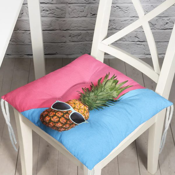 - P3175-Gorsel - Realhomes  Mavi Pembe Ananas Desenli Modern Pofuduk Sandalye Minderi Realhomes