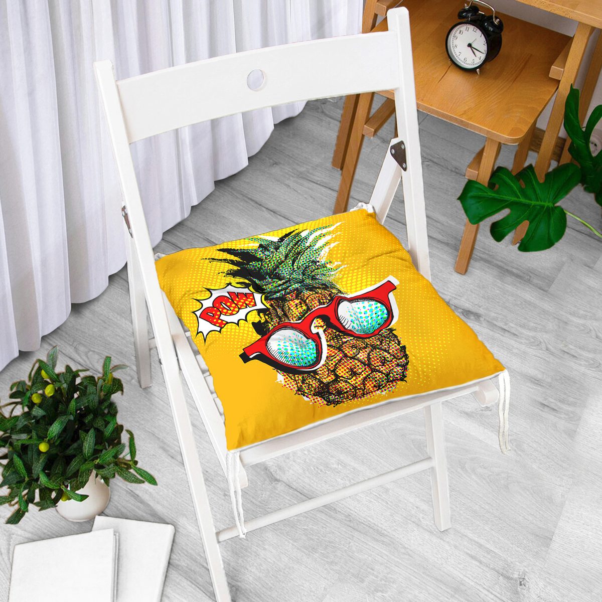 Pop Art Temalı Ananas Özel Tasarım Pofuduk Sandalye Minderi Realhomes