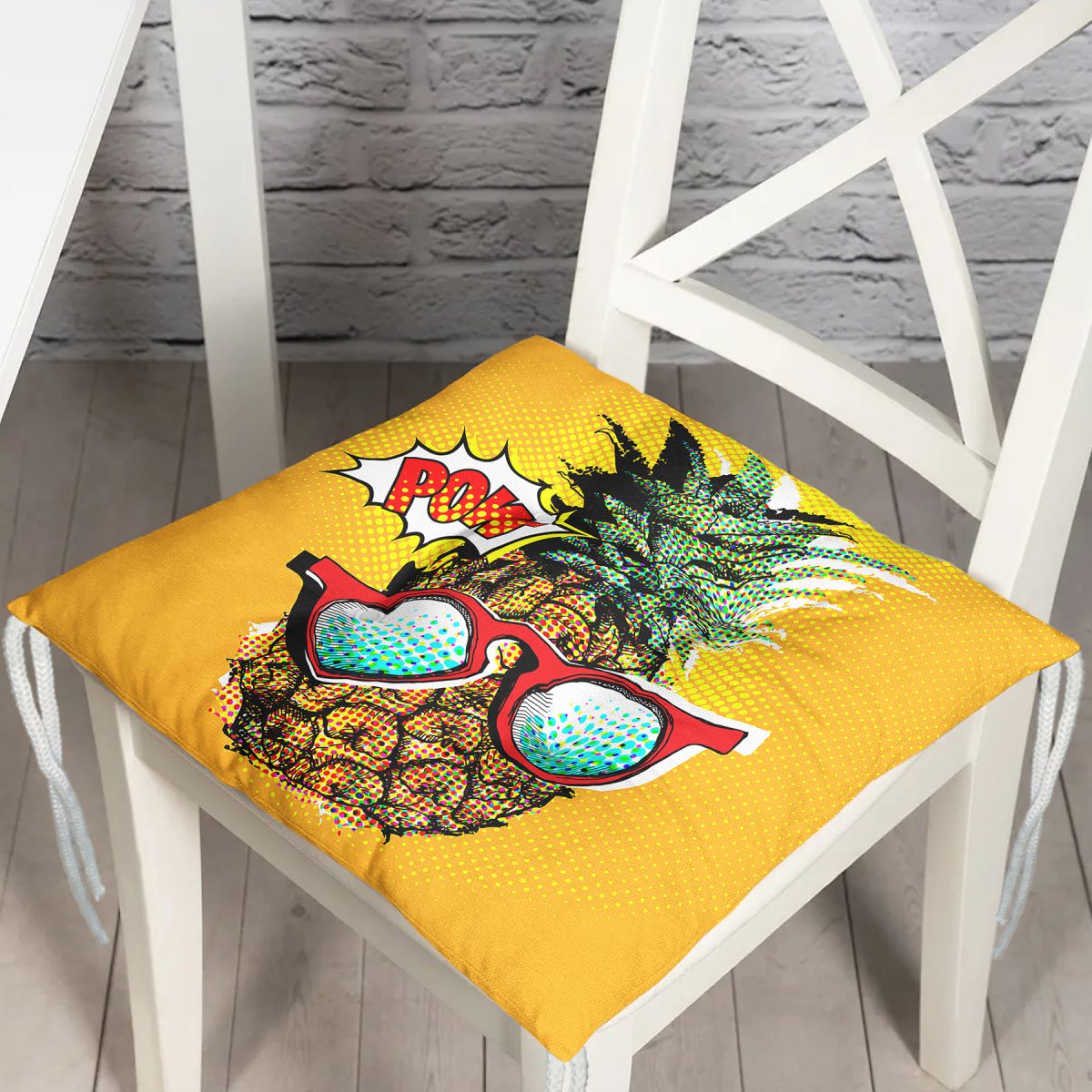 Pop Art Temalı Ananas Özel Tasarım Pofuduk Sandalye Minderi Realhomes
