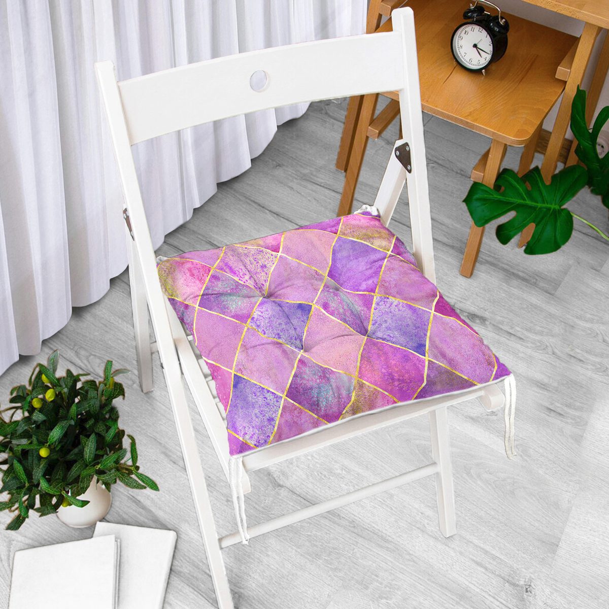 Geometrik Açık Pudra Renkli Modern Pofuduk Sandalye Minderi Realhomes