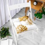 - P3181-Gorsel-1 - Realhomes  3D Altın Renkli Palmiye Yaprakları Desenli Dekoratif Pofuduk Sandalye Minderi Realhomes