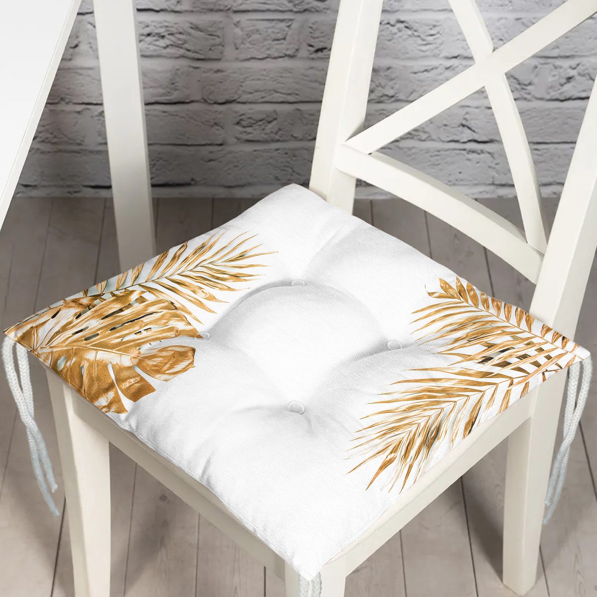 3D Altın Renkte Yapraklar Temalı Modern Pofuduk Sandalye Minderi Realhomes