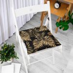 - P3189-Gorsel-1 - Realhomes Siyah Zeminde Altın Renkli Yapraklar Desenli Pofuduk Sandalye Minderi Realhomes
