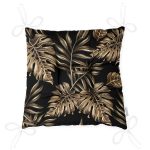 - P3189-Gorsel-2 - Realhomes Siyah Zeminde Altın Renkli Yapraklar Desenli Pofuduk Sandalye Minderi Realhomes