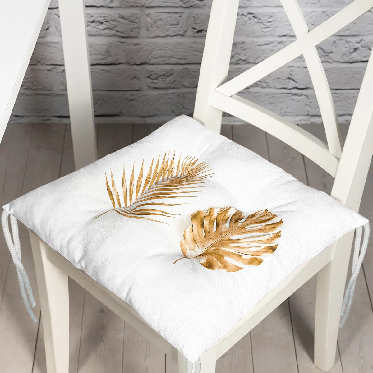 3D Altın Görünümlü Palmiye Yaprakları Modern Pofuduk Sandalye Minderi Realhomes