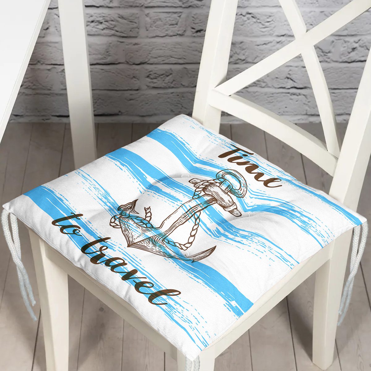 Time to Travel Denizci Desenli Modern Pofuduk Sandalye Minderi Realhomes