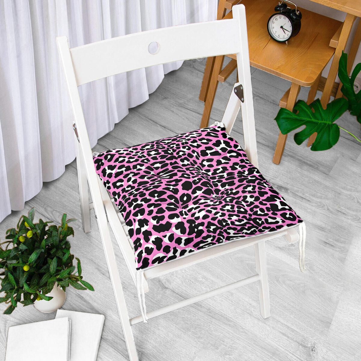 Pembe Renkli Leopar Desenli Modern Pofuduk Sandalye Minderi Realhomes