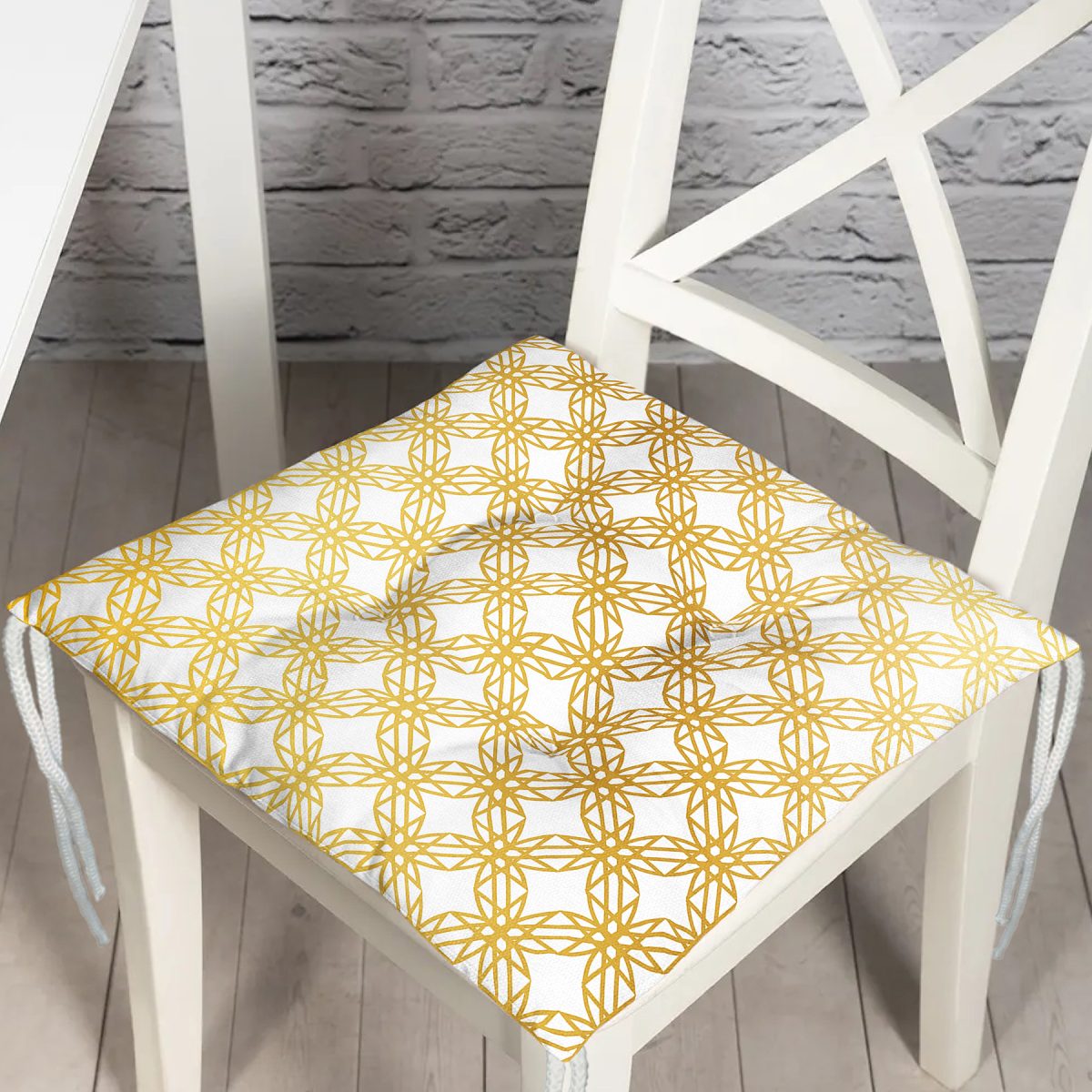 Geometrik Sanat Altın Detaylı Özel Tasarım Modern Pofuduk Sandalye Minderi Realhomes