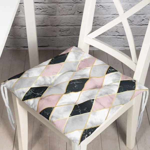 - P3225-Gorsel - Realhomes  Mermer Zeminli Baklava Desenli Özel Tasarım Pofuduk Sandalye Minderi Realhomes