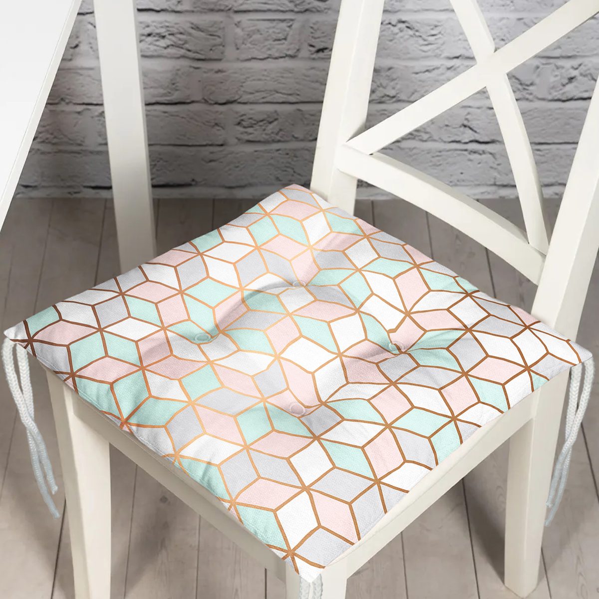 Geometrik Desenli 3D Özel Tasarımlı Modern Pofuduk Sandalye Minderi Realhomes