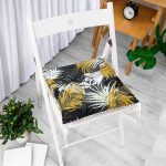 - P3233-Gorsel-1 - Realhomes Siyah Zeminde Palmiye Yaprakları Özel Tasarım Pofuduk Sandalye Minderi Realhomes