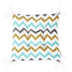 Mavi Gri Gold Zigzag Desenli Özel Tasarımlı Pofuduk Sandalye Minderi Realhomes