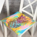 - P3246-Gorsel - Realhomes Renkli Yaprak Zeminli Ananas Detaylı Modern Pofuduk Sandalye Minderi Realhomes