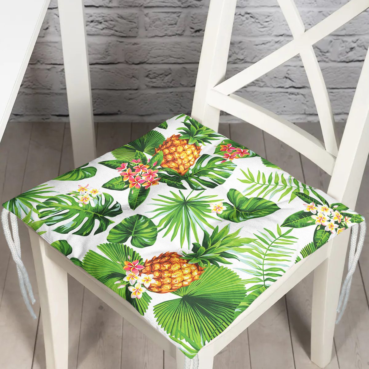 Summer Tropikal Desenli Özel Tasarımlı Pofuduk Sandalye Minderi Realhomes
