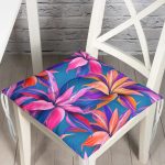 Mavi Zeminli Yapraklar Özel Tasarımlı Pofuduk Sandalye Minderi Realhomes