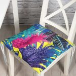 - P3267-Gorsel - Realhomes Sarı Zeminde Tropikal Orman Tasarımlı Modern Pofuduk Sandalye Minderi Realhomes