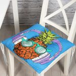 - P3272-Gorsel - Realhomes Mavi Zeminli Tropikal Ananas Tasarımlı Pofuduk Sandalye Minderi Realhomes