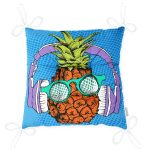 - P3272-Gorsel-2 - Realhomes Mavi Zeminli Tropikal Ananas Tasarımlı Pofuduk Sandalye Minderi Realhomes