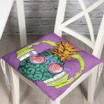 - P3274-Gorsel - Realhomes Mor Zeminde Tropikal Ananas Desenli Dijital Baskılı Pofuduk Sandalye Minderi Realhomes