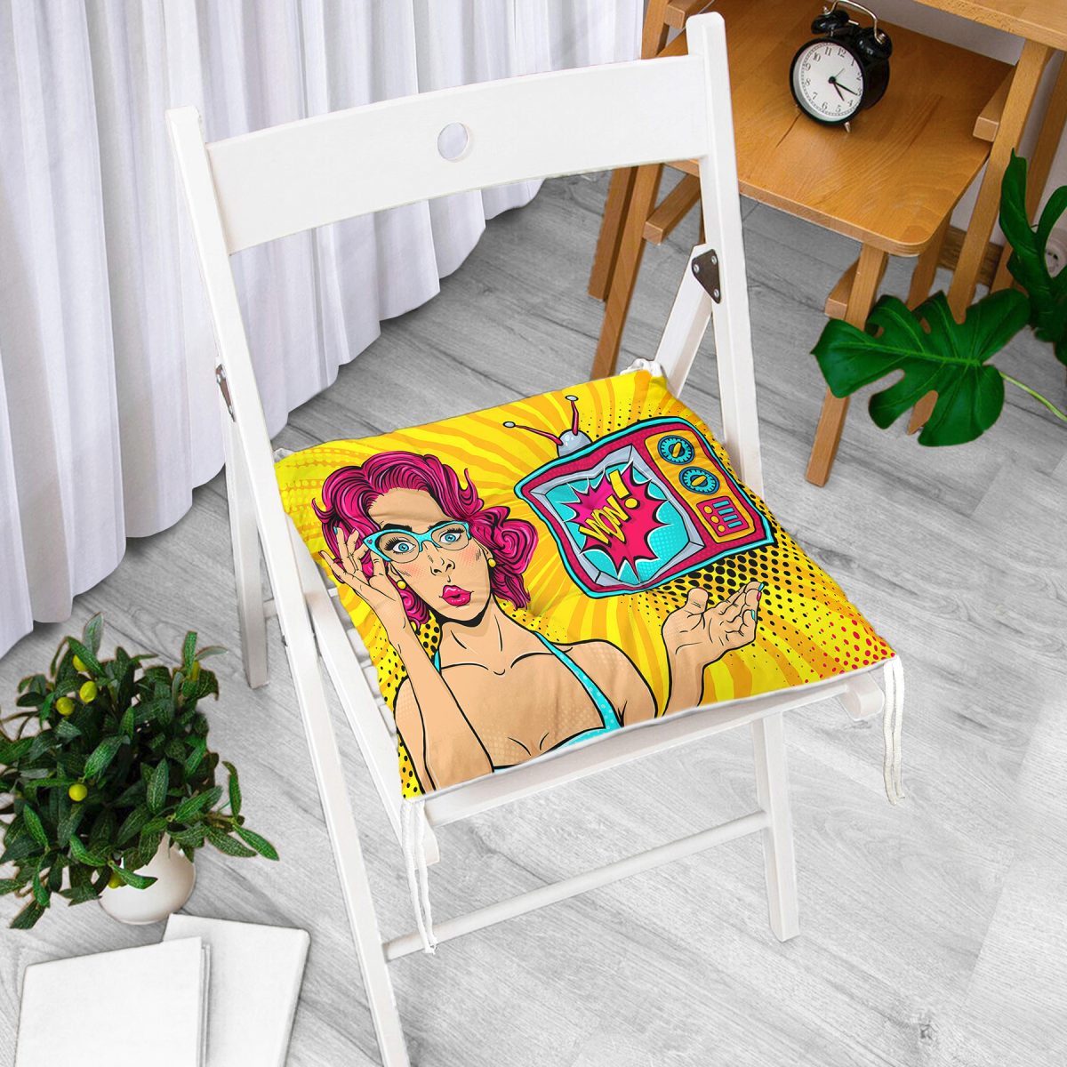 Pop Art Wow Desenli Özel Tasarım Dekoratif Pofuduk Sandalye Minderi Realhomes