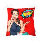 - P3281-Gorsel-2 - Realhomes Kırmızı Zeminli Popart Wow Desenli Modern Pofuduk Sandalye Minderi Realhomes