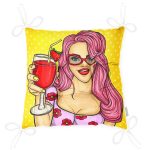 - P3287-Gorsel-2 - Realhomes  Sarı Zeminli Popart Girl Desenli Dekoratif Pofuduk Sandalye Minderi Realhomes