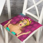 - P3291-Gorsel - Realhomes  Fuşya Puanlı Popart Desenli Dekoratif Pofuduk Sandalye Minderi Realhomes