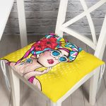 - P3292-Gorsel - Realhomes Sarı Zeminli Summer Popart Tasarımlı Dekoratif Pofuduk Sandalye Minderi Realhomes