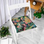 Lacivert Zeminli Amazon Ormanları Temalı Modern Pofuduk Sandalye Minderi Realhomes