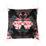 - P3314-Gorsel-2 - Realhomes Siyah Zeminde Lilyum ve Flamingo Özel Tasarım Pofuduk Sandalye Minderi Realhomes