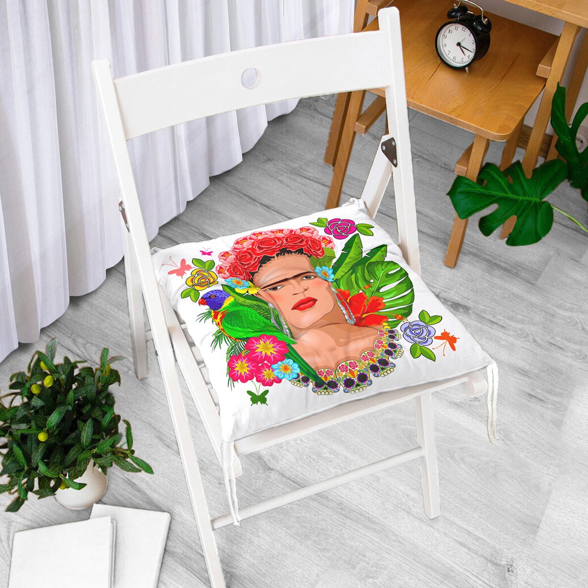 Özel Tasarım Frida Kahlo Tasarımlı Dekoratif Pofuduk Sandalye Minderi Realhomes
