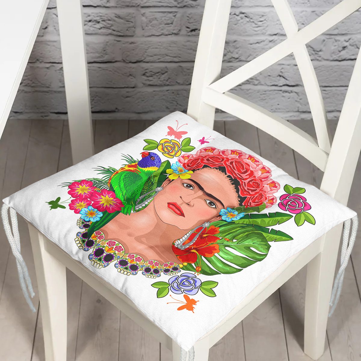Özel Tasarım Frida Kahlo Tasarımlı Dekoratif Pofuduk Sandalye Minderi Realhomes