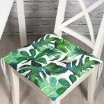 - P3333-Gorsel - Realhomes Suluboya Tropikal Yapraklar Desenli Özel Tasarım Pofuduk Sandalye Minderi Realhomes