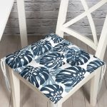 - P3337-Gorsel - Realhomes Mavi Renkli Palmiye Yaprakları Dijital Baskılı Pofuduk Sandalye Minderi Realhomes